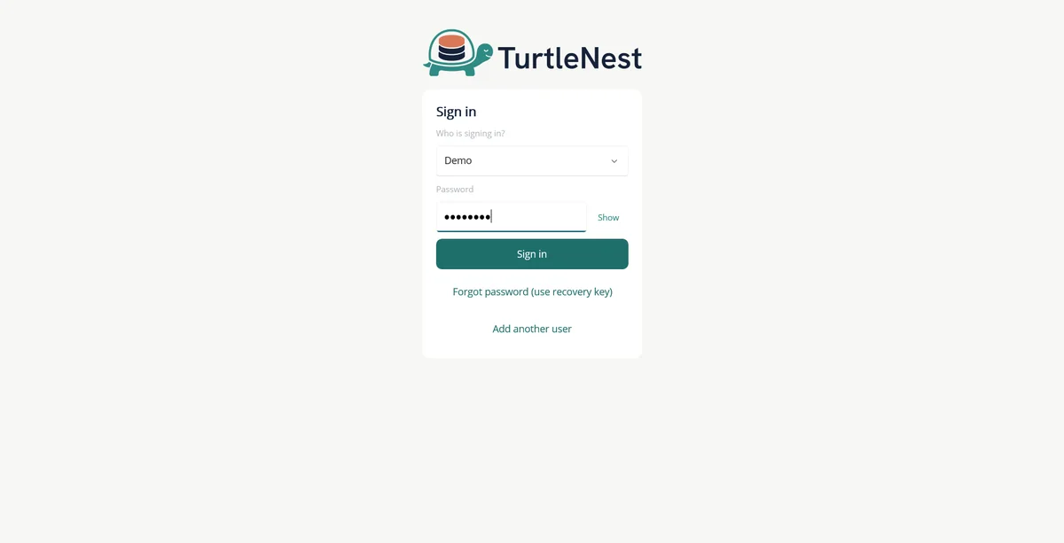 TurtleNest sign-in screen